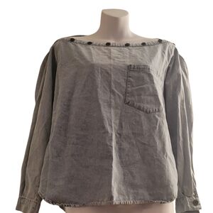 Blue Denim Long Sleeve Off the Shoulder Shirt